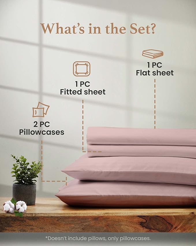 Good Sleep Bedding Full Size Bed Sheets - 100% Egyptian Cotton Sheets Full Size Bed, 4Pc, 1000 TC, Full Sheet Set, Luxury Sateen Weave, Soft, 16" Deep Pocket Full Size Sheets Set - Blush Sheets Full