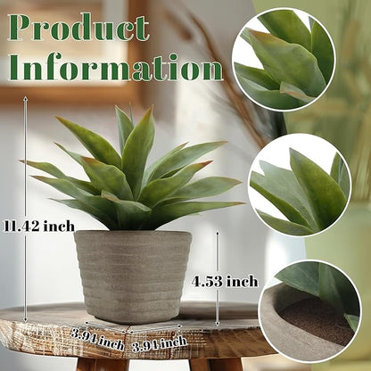 2 Pack Fake Plants 11.42 Inch, Artificial Agave Plants Potted, Faux Agave Plant Indoor for Home Room Office Bathroom Bedroom Kitchen Farmhouse Greenery Decor