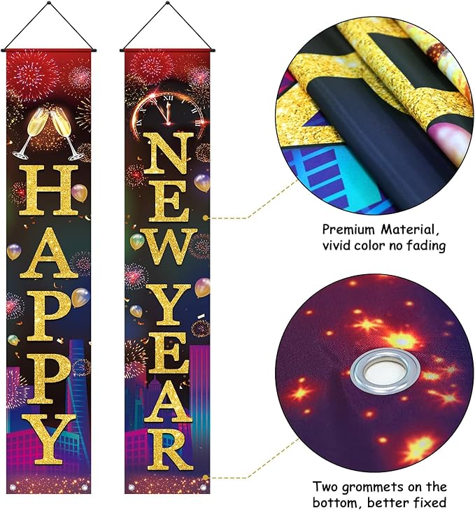 2026 New-Years Decorations, Premium Happy New Year Banner, Large 71x12in, Ideal New Years Eve Party Supplies 2026, Classic Design, HQ Fabric, HD Printing, Perfect for NYE Decorations