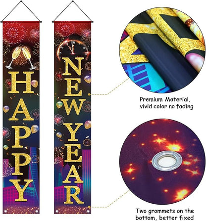 2026 New-Years Decorations, Premium Happy New Year Banner, Large 71x12in, Ideal New Years Eve Party Supplies 2026, Classic Design, HQ Fabric, HD Printing, Perfect for NYE Decorations