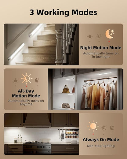 EZVALO 5 Pack Under Cabinet Lighting, 4000mAh Rechargeable Motion Sensor Light, 16.5inch Magnetic Closet Lights with Dimmable & 3 Color Temps, Wireless Motion Activated Lights with Remote for Kitchen