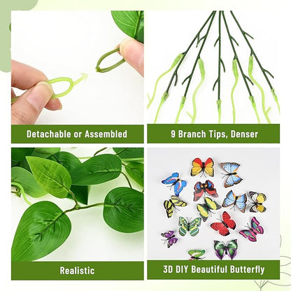 BLEUM CADE 1Pcs Fake Hanging Plants, 9 Branch Artificial Hanging Plant, Lush Faux Pothos Vines for Home Room Wall Shelf Porch Outdoor Indoor Decor (No Baskets)