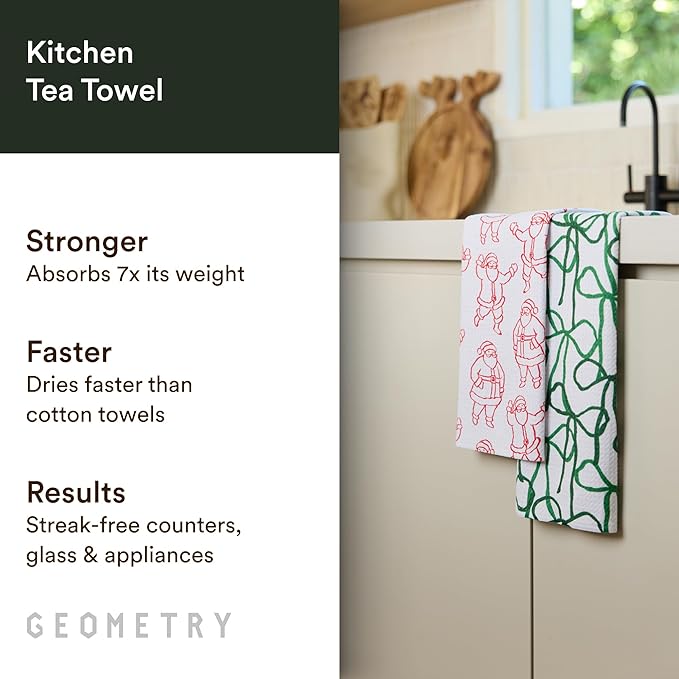 GEOMETRY Christmas Kitchen Towels - Quick Dry Microfiber Cloth Dish Towels for Kitchen Drying - Premium Quick Dry Towel 2-Pack Set - Holly Jolly