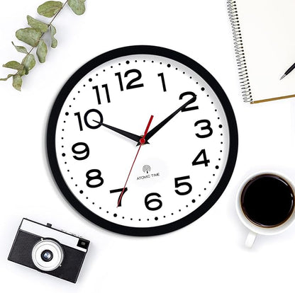 Atomic Wall Clock 10 Inch, Modern Clock Battery Operated Classic Analog Decorative for Kitchen, Living Room, Office, Bedroom, Bathroom (Black)