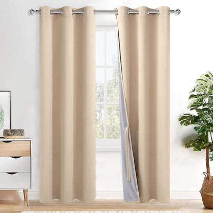 XWZO Total Blackout Curtains 84 Inches Long - Thermal Insulated, Noise Reducing and Heat Blocking Drapes for Hall and Studio Windows with Tiebacks, Biscotti Beige, W42 x L84, Set of 2