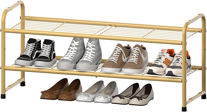SUFAUY 2-Tier 33" Wide Shoe Rack, Closet Metal Shoe Rack Organizer Heavy Duty, Stackable, Gold