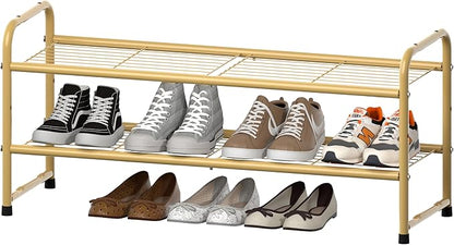 SUFAUY 2-Tier 33" Wide Shoe Rack, Closet Metal Shoe Rack Organizer Heavy Duty, Stackable, Gold