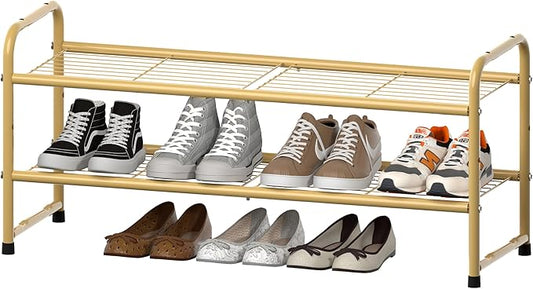SUFAUY 2-Tier 33" Wide Shoe Rack, Closet Metal Shoe Rack Organizer Heavy Duty, Stackable, Gold