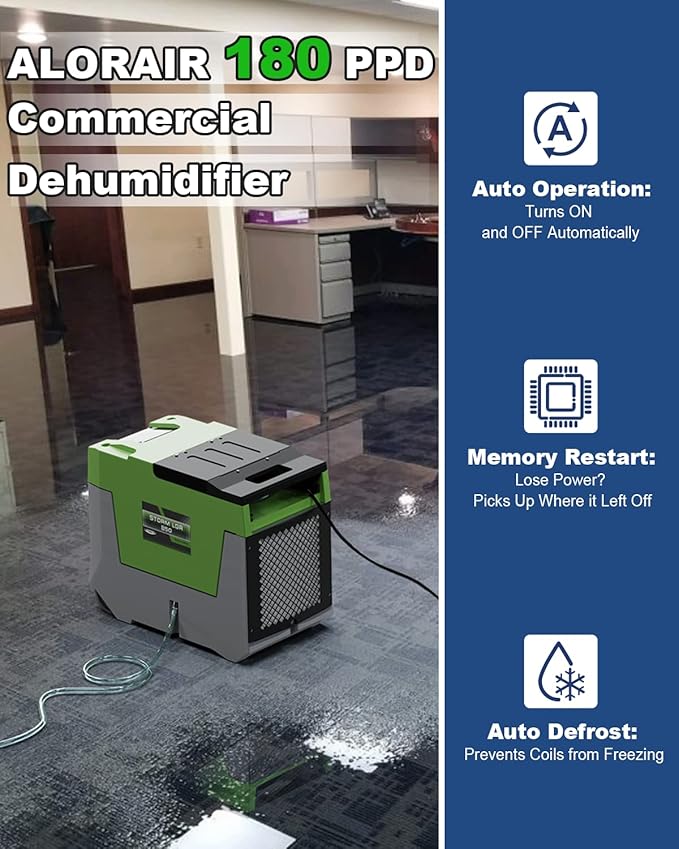 AlorAir 180 PPD Commercial Dehumidifier with Pump, 28 Gallons Heavy Duty Industrial Dehumidifiers Water Damage Restoration Dehumidifiers, Compact Design, for Homes Basements, Garages, and Crawl Space