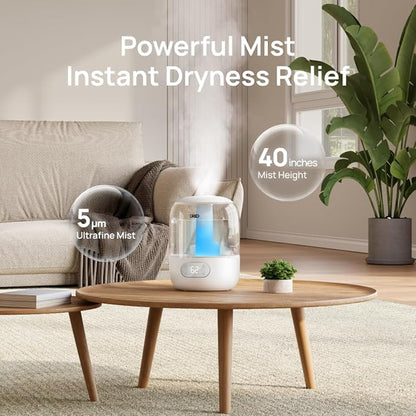 Dreo Humidifiers for Bedroom, 3L Top Fill 30H & 26dB Quiet Runtime for Large Room, Cool Mist Ultrasonic Humidifier with Humidity Sensor, Night Light for Home, Baby, Nursery, Plants, New Edition