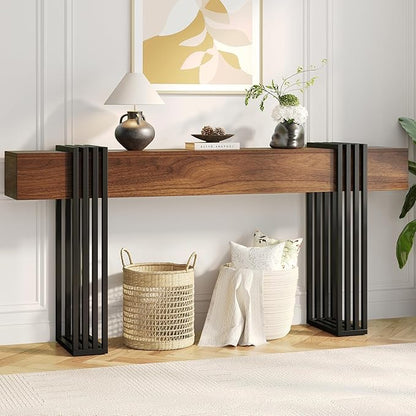 71 Inch Long Console Table, Extra Thick Industrial Sofa Table Behind The Couch Rectangular Entryway Table for Entrance Hallway Living Room, Entire top Board & 4-Pipe Legs, Rustic Brown