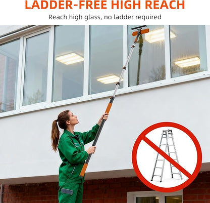 26FT High Window Cleaning Kit with Pole, 2-in-1 Window Squeegee with 5-20 FT Telescoping Extension Pole - Professional Window Washing Kit with Long Handle, Multi-Use Cleaning Tool for High Windows
