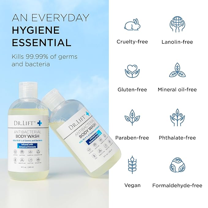 Antibacterial Body Wash | Kills 99.9% of Germs | Made in America | Antibacterial Soap - Infused with Botanical Extracts | Shower Gel Body Wash for Women & Men | Liquid Bath Soap - 8 Oz