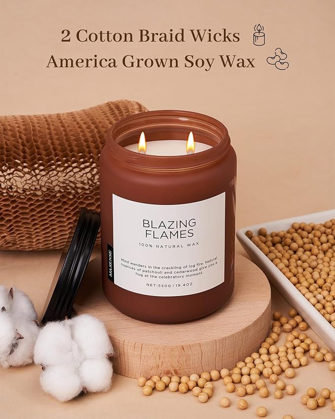 M&SENSE Blazing Flames Winter Scented Candles, Soy Wax 19.4oz 110 Hours Long Lasting Clean Burn, Warm Woods Aromatherapy Candles for Relaxation Large Candle Birthday Holiday Gifts for Men Women