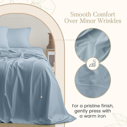 CHATEAU HOME COLLECTION 100% Cotton Bed Sheets Twin 15" Deep Pocket Sheets, No Pilling & Shrinkage Machine Washabe Fade Resistant Luxury Hotel Bedding- French Blue