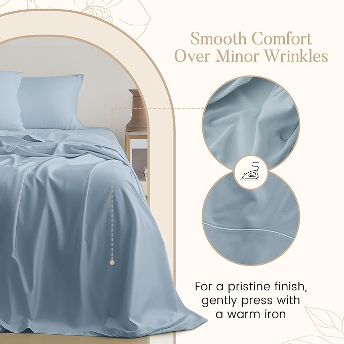 100% Egyptian Cotton Sheets For King Size Bed, 800 Thread Count Deep Pocket King Sheet Set, Elasticated Sheet & Pillowcase Sets, No Pill & Shrink, Soft & Comfy Naturally Cool & Breathable- French Blue