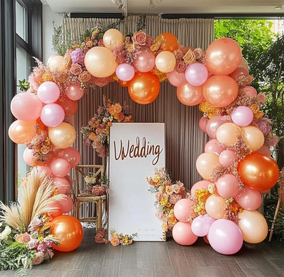 Pink Orange Balloons Double Stuffed Pearl Balloon Arch Latex Rose Light Pink Nude Balloon Garland for Birthday Baby Shower Wedding Bridal Shower Fall Party Home Decoration