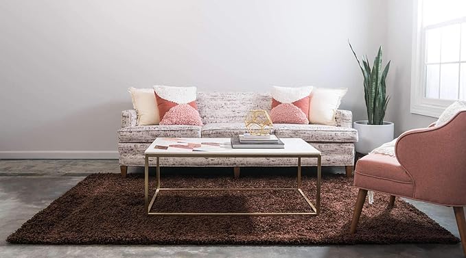 Unique Loom Solid Shag Collection Area Rug (8' x 11' Rectangle, Chocolate Brown)
