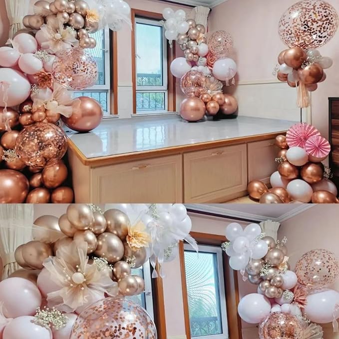 FunHot Rose Gold and White Balloons, 60Pcs Pearl Rose Gold Balloons, 12 Inch Metallic Rose Gold Confetti Balloons Helium Rose Gold Latex Balloons for Baby Shower Wedding Birthday Party Decorations