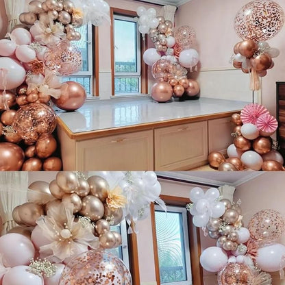 FunHot Rose Gold and White Balloons, 60Pcs Pearl Rose Gold Balloons, 12 Inch Metallic Rose Gold Confetti Balloons Helium Rose Gold Latex Balloons for Baby Shower Wedding Birthday Party Decorations