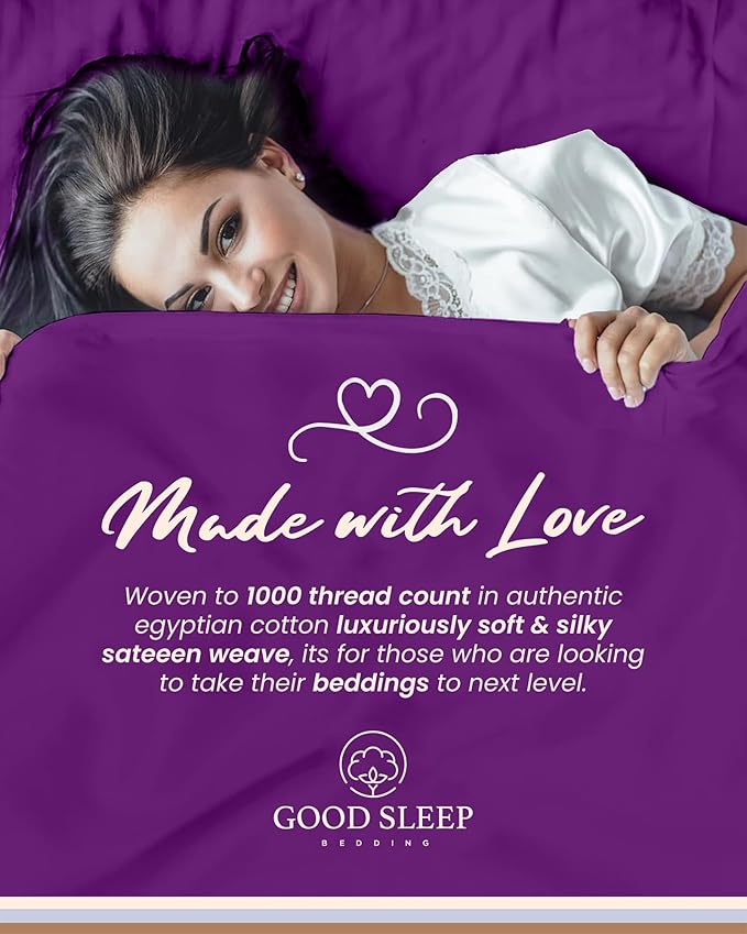 Good Sleep Bedding Twin Sheets - 100% Egyptian Cotton Twin Sheet Set, 3Pc, 1000 TC, Sateen Weave, Hotel Quality Sheets Twin Size Bed Set, Soft, 16" Deep Pocket Twin Sheets - Purple Twin Bedsheets