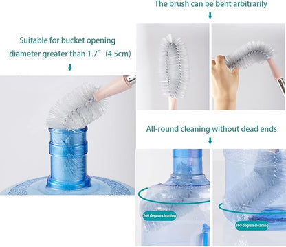2 Pack 28" Long Bottle Brush, 3 & 5 Gallon Bottle Cleaner Brush, Nylon Bristles and Stainless Steel Handle Bendable Replaceable Brush Head Bottle Cleaning Brush