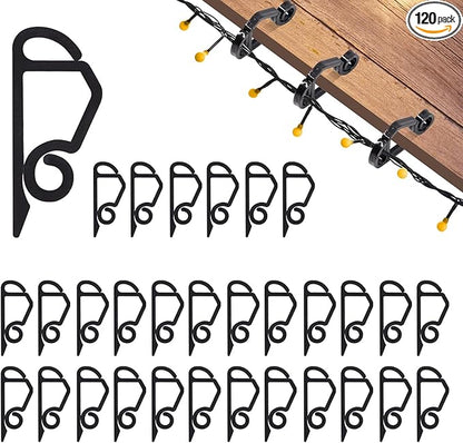 Geegoods Christmas Light Clip,Plastic Black Gutter Hooks Outdoor,Weatherproof Holiday Hanging Clips,Mini Light Hooks for Outside String Lights Christmas Decoration(120 pcs)