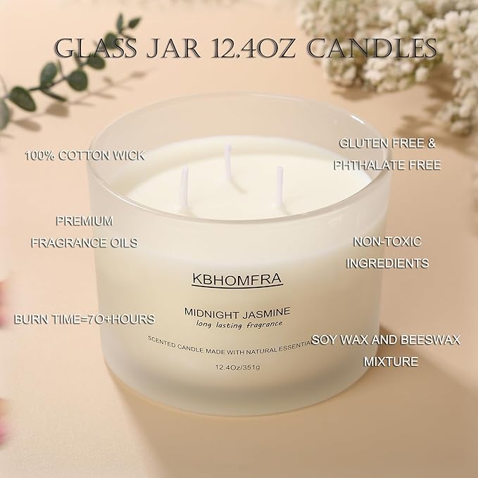 Scented Soy Wax Candle, 12.4 Oz Glass Jar, 70+ Hours Burn Time, Natural Essential Oils, Cotton Wick, Long Lasting Fragrance, Modern Contemporary Style (Lemon Lavender+Jasmine 2pack)