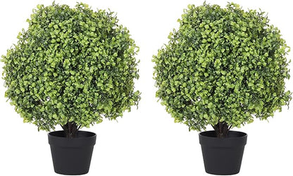 THE BLOOM TIMES 2ft Faux Boxwood Plants Outdoor Set of 2, 24" UV-Resistant Artificial Topiary Ball Trees, Fake Potted Greenery for Front Porch Planter, Patio Outside Decor