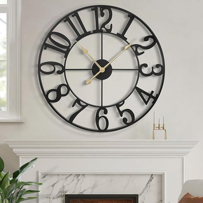 LEIKE 40 Inch Extra Large Wall Clock, Decorative Oversized Arabic Numerals Battery Operated Black Metal Wall Clocks for Living Room,Kitchen,Office, Farmhouse,Entrance Decor