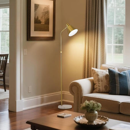 Modern Gold Reading Lamps Floor Standing, 12W Dimmable LED Vintage Brass Standing Lamp for Bedroom, Adjustable Heights Antique Brass Tall Floor Lamp, for Reading Home Corner Living Room