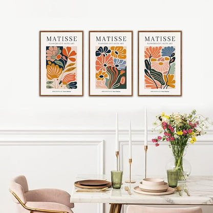 HLNIUC Framed Matisse Picasso Canvas Wall Art,Henri Matisse Flower Wall Decor Set of 3(16”x24’)Modern Aesthetic Pictures Wall Painting,Colorful Abstract Floral Market Art Print for Living Room,Office