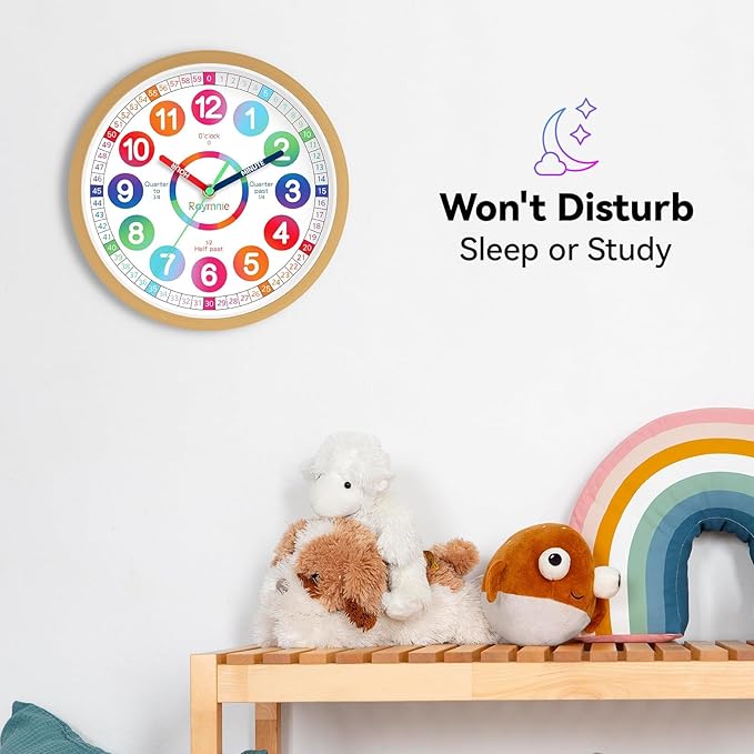 Wall Clock for Kids Learning - Teaching Time Wall Clocks Battery Operated Silent Non Ticking - Analog Colorful Clock Decorative for Kids Room Classroom School(12 Inch)