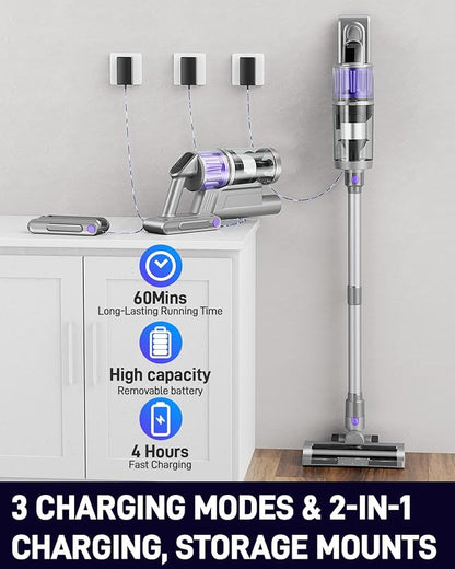 Cordless Vacuum Cleaner, Vacuum Cleaners for Home, 45KPA 550W Stick Handheld Portable 60 Mins Runtime Rechargeable Battery Pet Hair Hardwood Floor Vac, Household Lightweight Hand Vac, V10 Purple