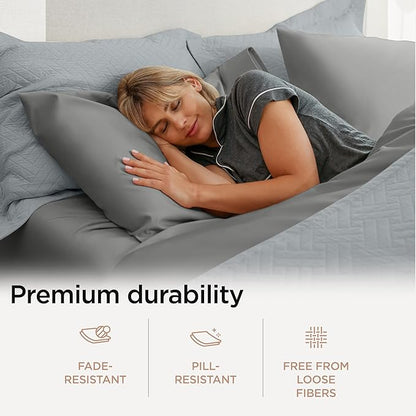 Threadmill California King Sheet Sets |Certified American Supima Cotton Sheets | 656 Thread Count 4 Piece Hotel Quality Luxury Bed Sheets Set with Elasticized Extra Deep Pocket |Dark Grey Sheets