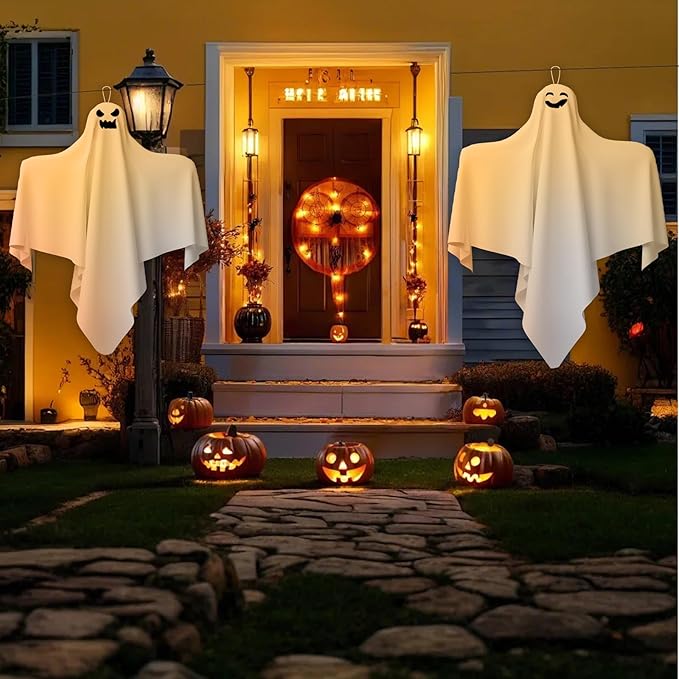 31 Inch Halloween Hanging Ghosts Decoration Outdoor Indoor, Cute Flying White Ghost Decor for Home Halloween Party, Porch, Yard, Garden, Spooky Stuff Props (2 PCS Ghost)