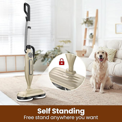 DEVOAC VM6 Scrubbing Steam Mop with Rotating Mop Pads, 10 in 1 Steam Mop, Lightweight Spin Mop & 3 Steam Modes for Hard Floor Laminate Marble Floors (Khaki)
