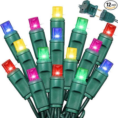 600LED (12pk of 50L) String Lights,LED Christmas Lights, 6" SPACING,Green Wire,Multicolour