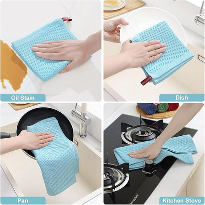 Homaxy 100% Cotton Kitchen Towels and Dishcloths Set, 12 x 12 Inches and 13 x 28 Inches, Set of 12 Bulk Kitchen Towels Set, Ultra Soft Absorbent Dish Cloths for Washing Dishes, Sky Blue