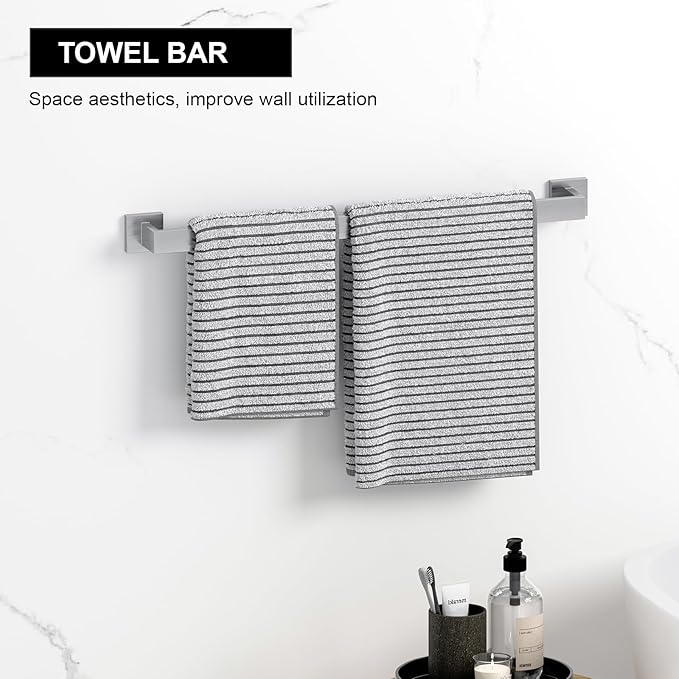 15-Pieces Brushed Nickel Bathroom Accessories Set, 23.6 Inch Bath Towel Bar Set, Stainless Steel Bathroom Hardware Set, Towel Racks for Bathroom Wall Mounted.