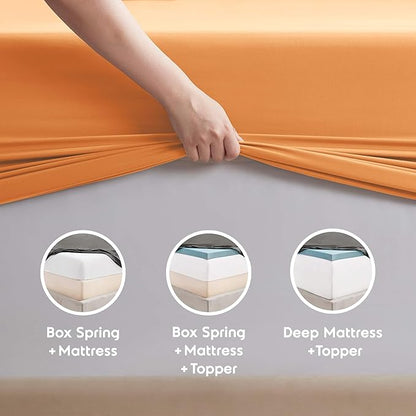 Nestl Split King Sheet Set - 1800 Ultra-Soft Microfiber Bed Sheets - Double Brushed - Deep Pockets - Easy Fit - 5 Piece Set - Bed Sheets & Pillowcases (Split King Size, Light Orange)