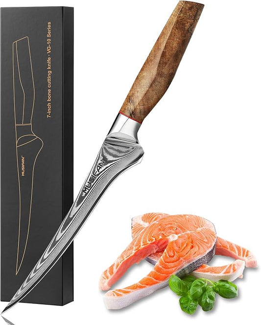 Fillet Knife 7 Inch, Precision Boning Knife for Efficient Meat Cutting and Boning， Boning Knife in high Carbon Steel