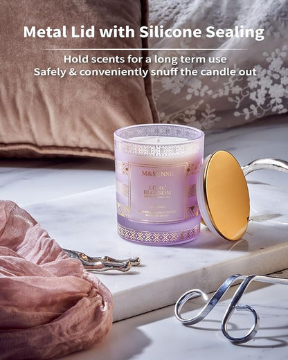 M&SENSE Lilac Blossom Soy Candles for Home Scented, 7.4oz 45 Hour Long Burning, Winter Aromatherapy Candle for Spa Meditation Yoga, Housewarming New Year Gifts for Her