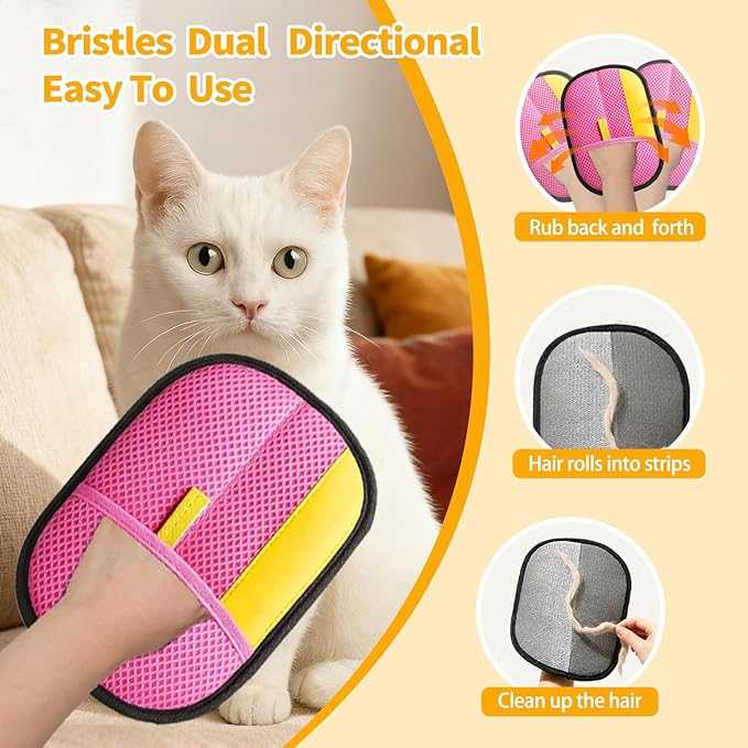Pet Hair Removal Glove - Electrostatic Reusable Magic Brush Glove for Dog & Cat Hair Removal on Furniture, Car Seats, Clothes & Bedding (Pink)