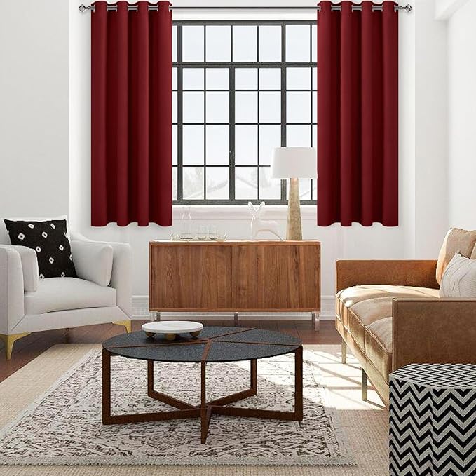 DWCN Burgundy Curtains for Living Room, Short Blackout Curtain for Small Window, Thermal Room Darkening Drapes for Bedroom - W52 x L54 Inch, Set of 2