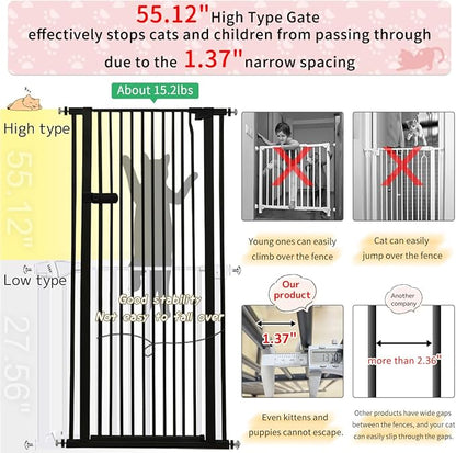 Lumizone Extra Tall Cat Gate 55.12" High Pressure Mounted Extra Wide 2025 New (17 Sizes) 1.37" Gap No Drilling Auto-Close One-Handed Operation Tall Pet Gate for Dogs(Black, 55.12" H x 46.65"-50.97" W)