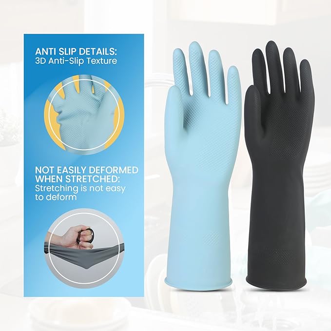 Rubber Dishwashing Gloves for Kitchen 4 Pairs Cleaning Household Dish Washing Reusable & Waterproof Latex Glove(Medium)