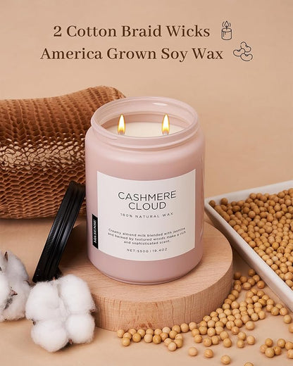 M&SENSE Cashmere Vanilla Scented Candles, Non Toxic Soy Wax 19.4oz 110 Hour Long Lasting 2 Wick, Large Candle for Bedroom Kitchen Home Decor, Housewarming Gifts for Family Friends