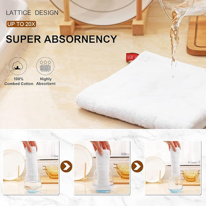 Mordimy 100% Cotton Terry Cloth Dish Cloths, Soft and Absorbent Checkered Dish Towels, Quick Drying Dish Rags for Washing Dishes, 12 Pack, 12 x 12 Inches, White