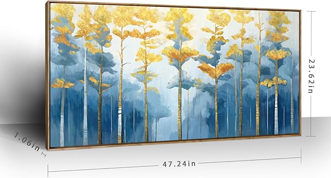 ARTZON Large Framed Canvas Wall Art for Living Room Modern Abstract Blue Yellow Tree Inspirational Art Print Forest Big Picture Horizontal Landscape Artwork Above Bed Decor Bedroom Office 48"x24"
